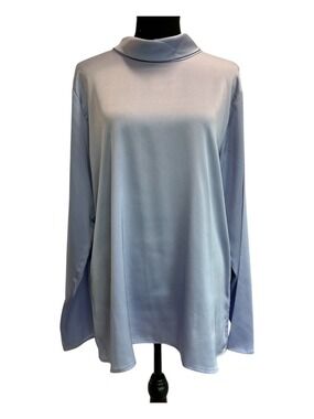 Light Blue Long-Sleeve Mock Neck Top